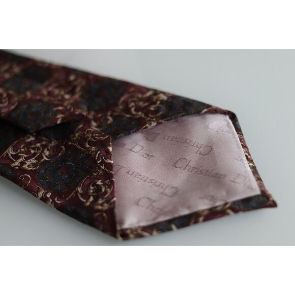 Last Price! Christian DIOR Monsieur Men’s Silk Neck Tie Burgundy Gold Crest - Picture 3 of 9